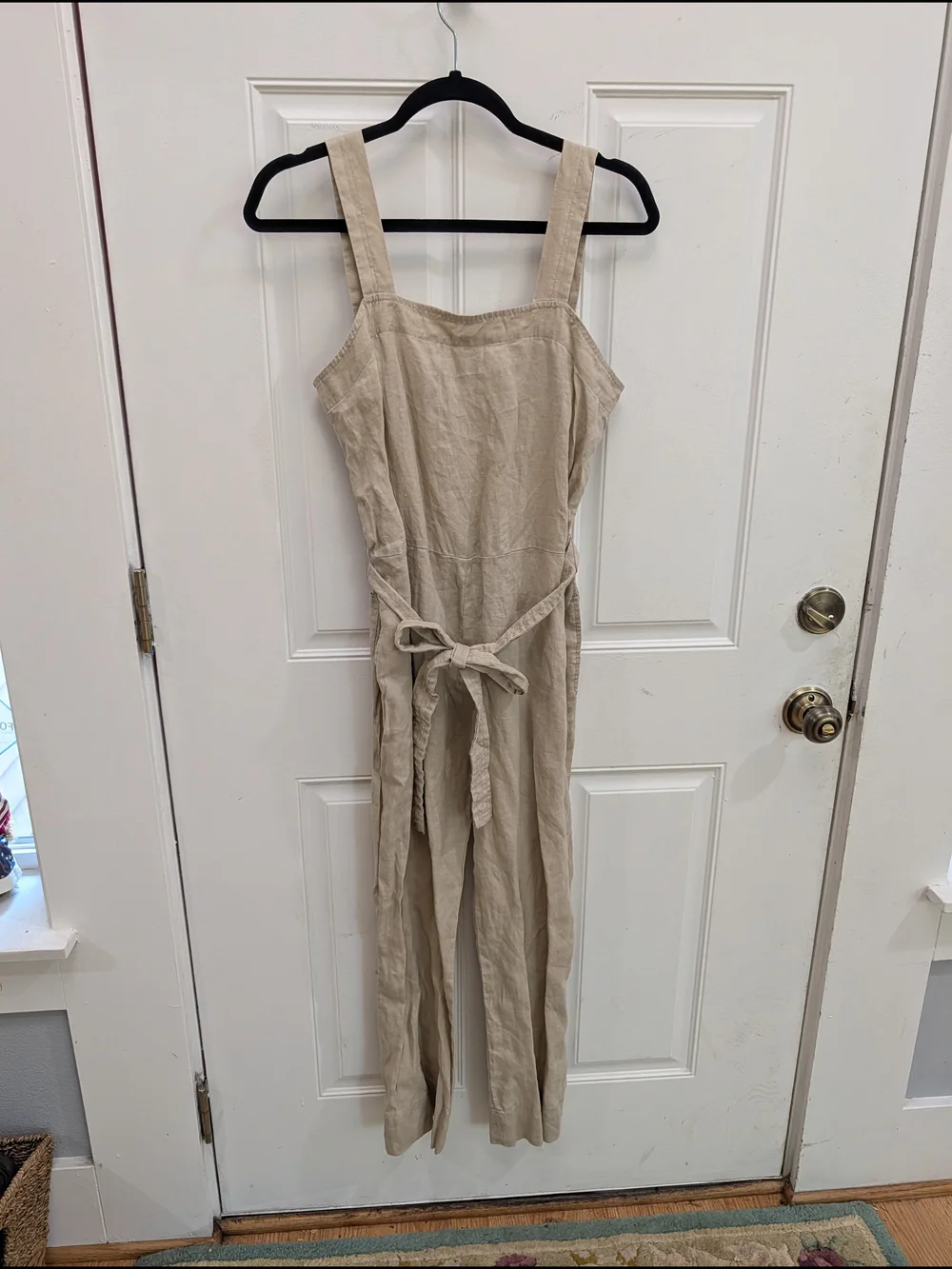 Quince European Linen Square-Neck Jumpsuit In Driftwood